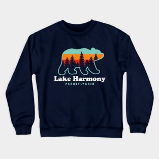 Lake Harmony Pennsylvania Bear Poconos Vacation Retro Sunset Crewneck Sweatshirt